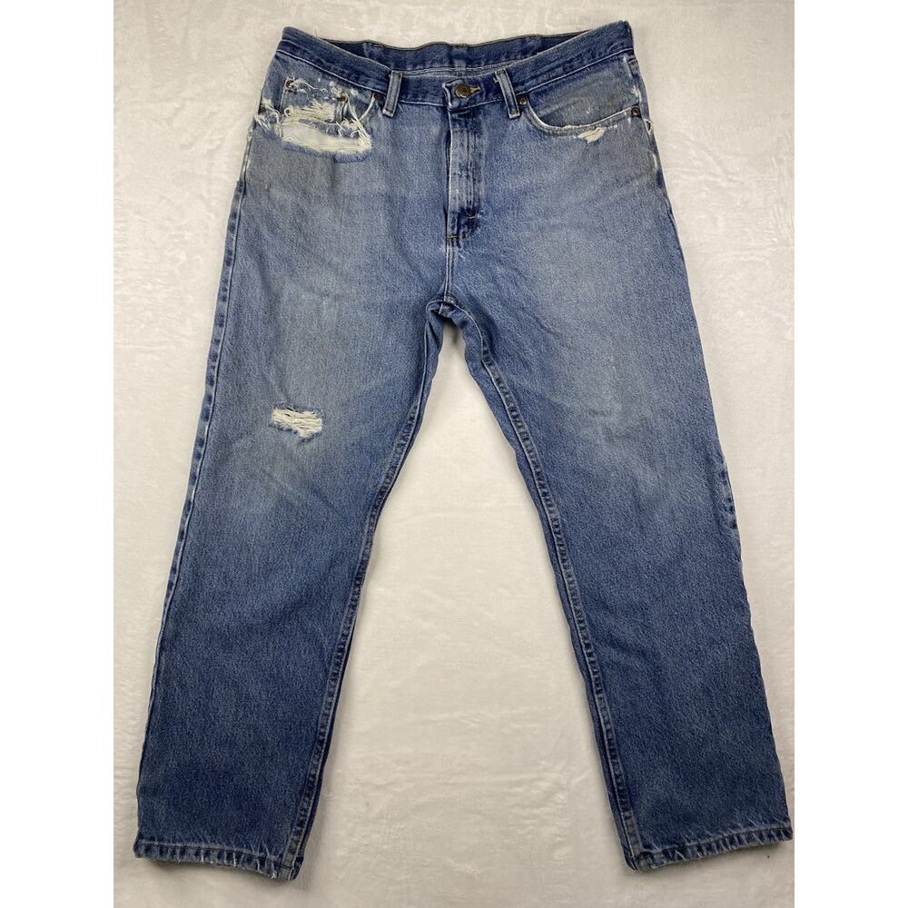 Wrangler Distressed Vintage Blue Denim Cotton Men's Jeans 36x29
